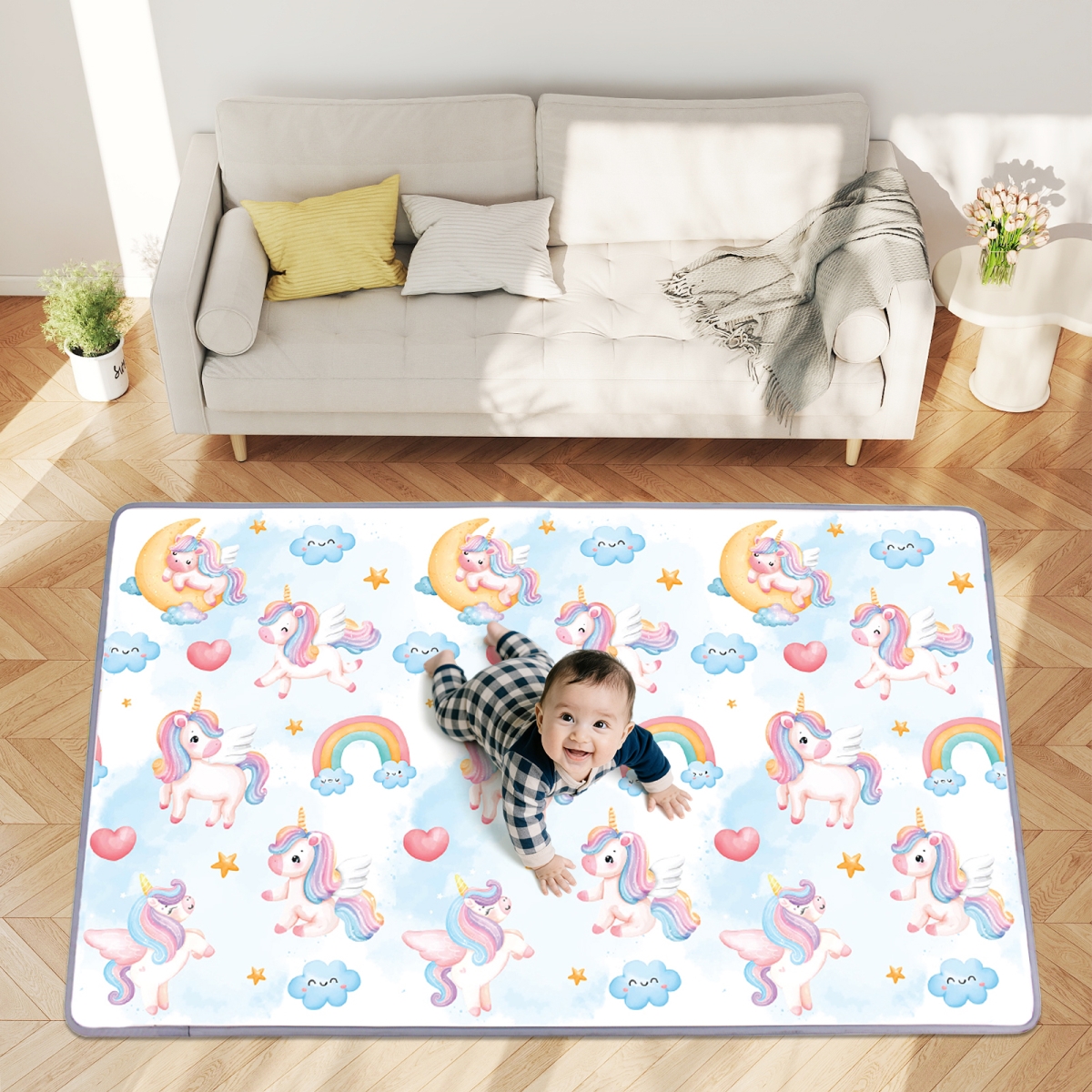 BE10081 One Piece Reversible Roll Up Soft Foam Activity Mat for Toddlers - Multi Color