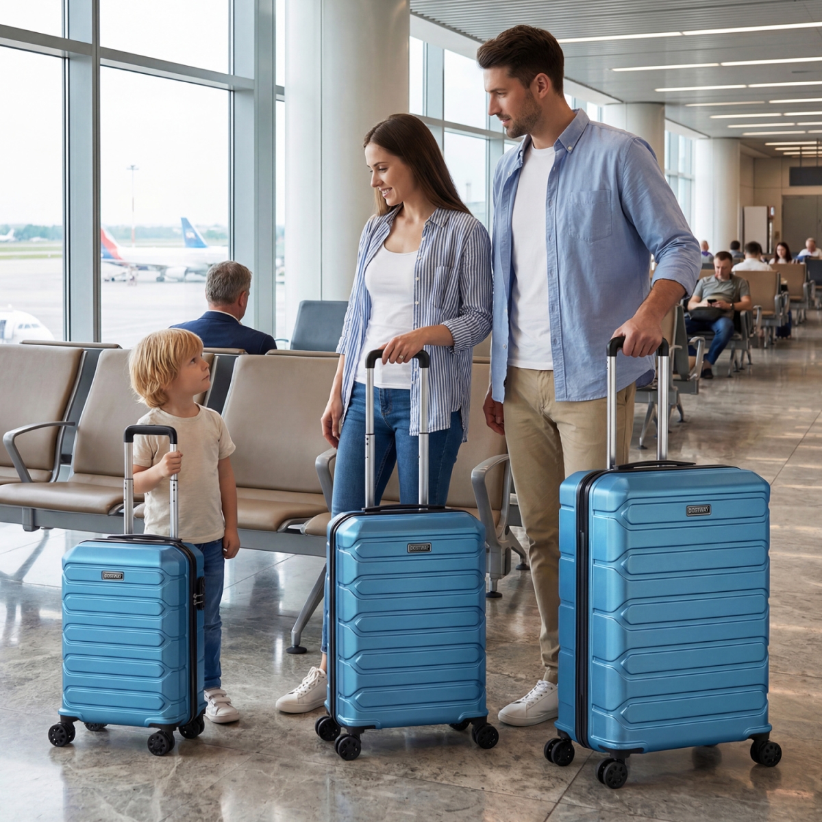 BL10020BL Hardside Luggage Set Lightweight Hardside Suitcases with 8-Spinner Wheels - Blue - 3 Piece