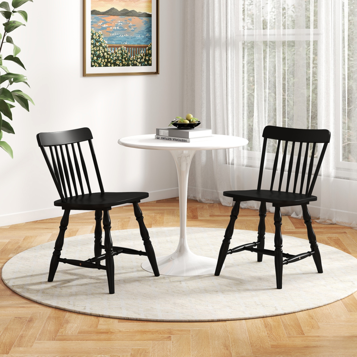 KC59432DK Windsor Dining Chairs with Curved Spindle Back - Black - Set of 2