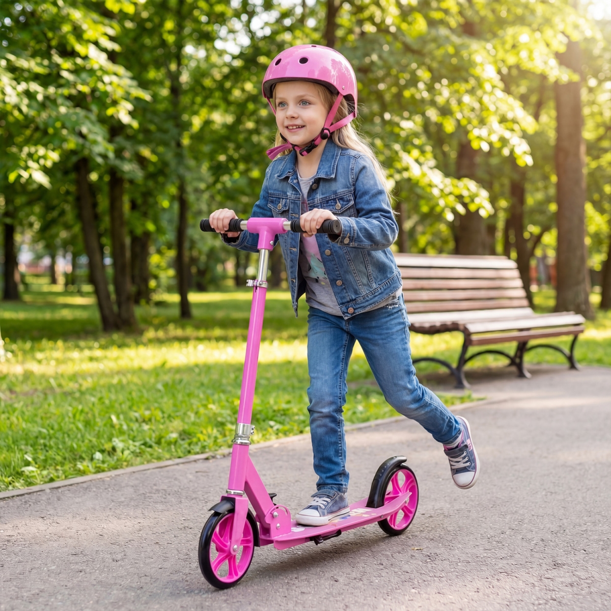 SP38005PI Folding Aluminum Alloy Scooter with 3 Adjustable Heights - Pink