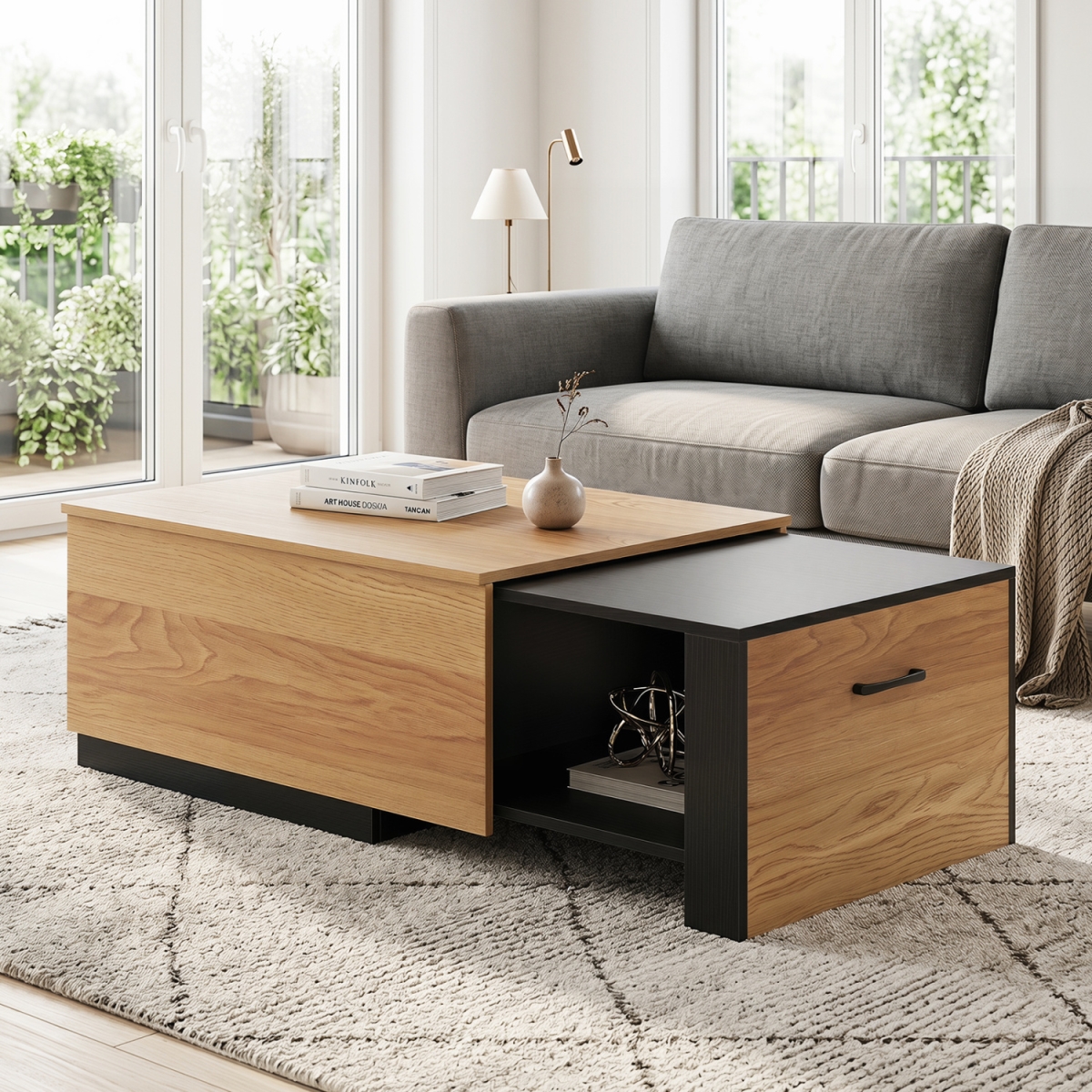 JV13475NA Extendable Coffee Table with Concealed Storage Compartment - Natural