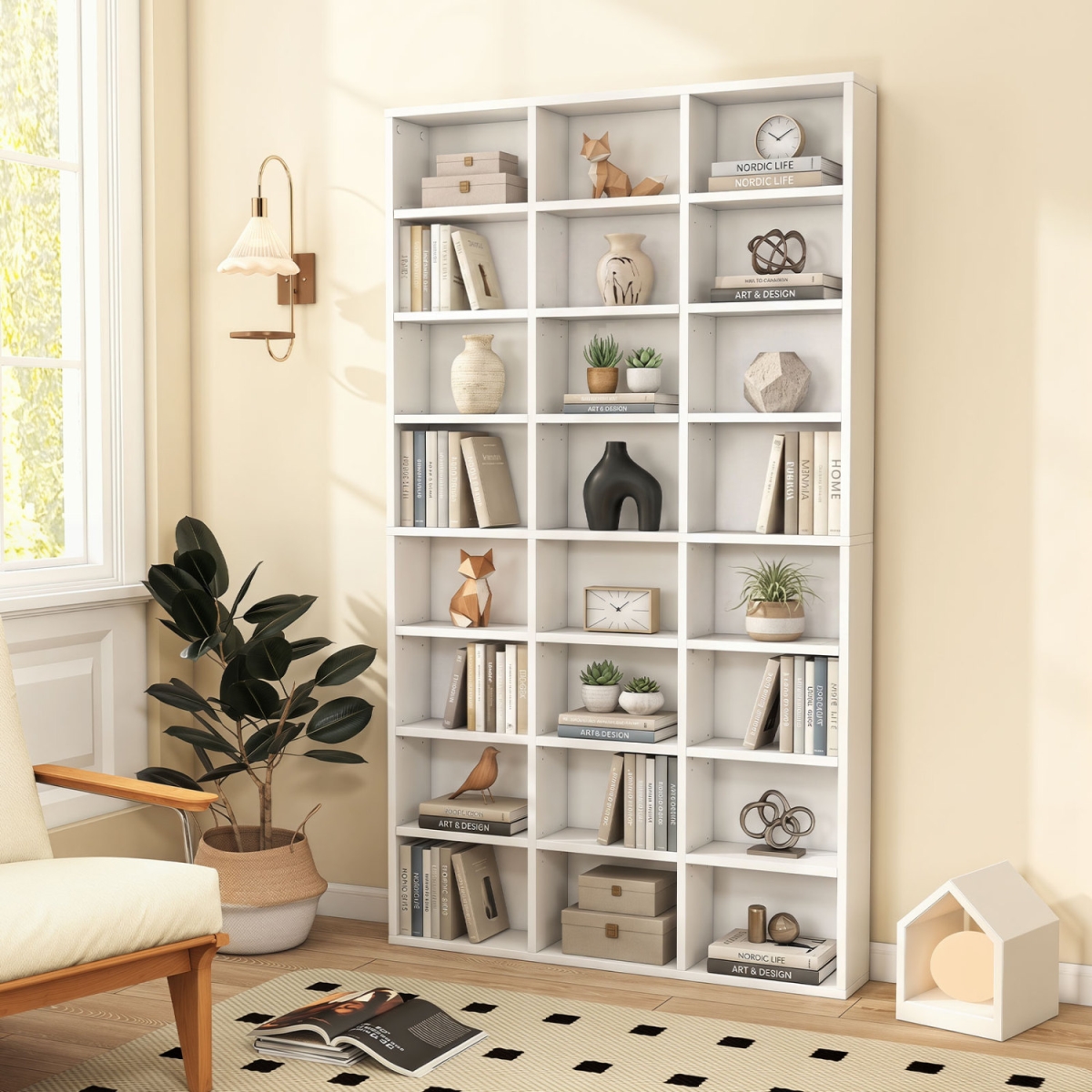 JV13799- 70 in. Tall Bookshelf 24 Cube Storage Organizer with Adjustable Shelves