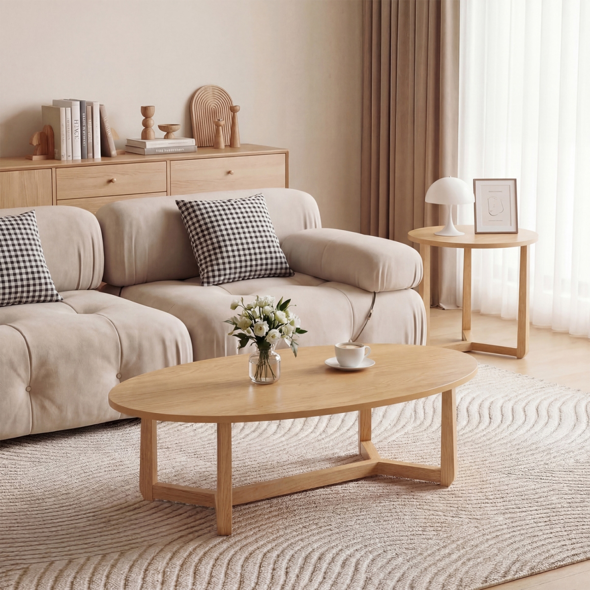 JV13875NA-JV13876NA Nesting Coffee Table with Wood Veneered Top & Solid Rubber Wood Legs - Natural - Set of 2