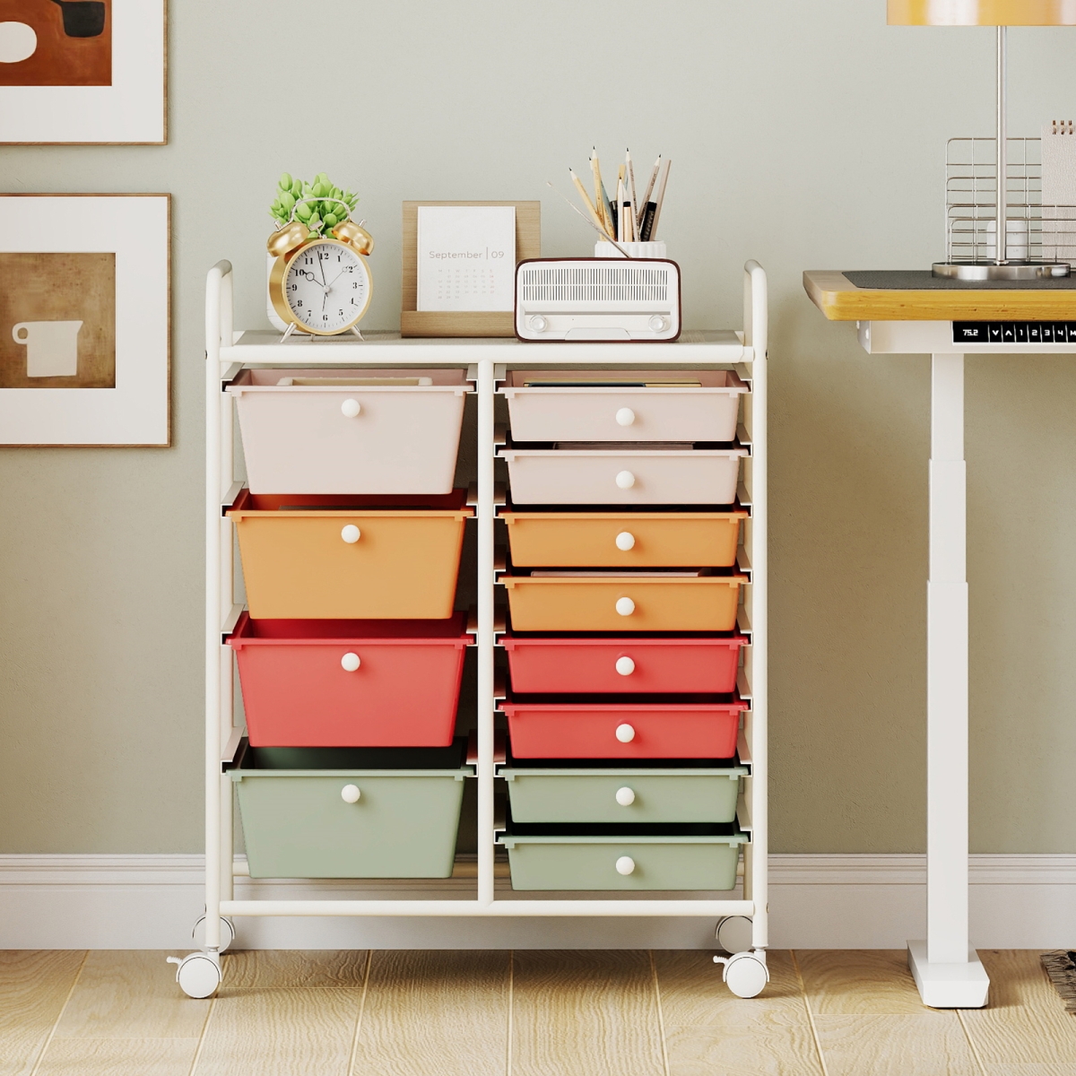 JV13939GW 12-Drawer Utility Rolling Cart with Drawers Multi-Use Storage - Macaron