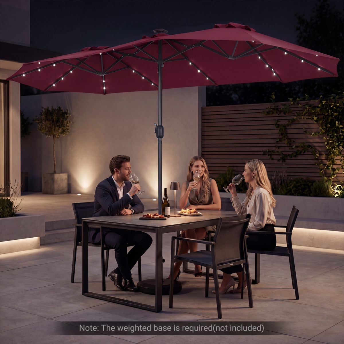 NP13304WN 13 ft. Double-Sided Patio Umbrella Large Rectangle Market Umbrella with 36 LED Lights - Wine