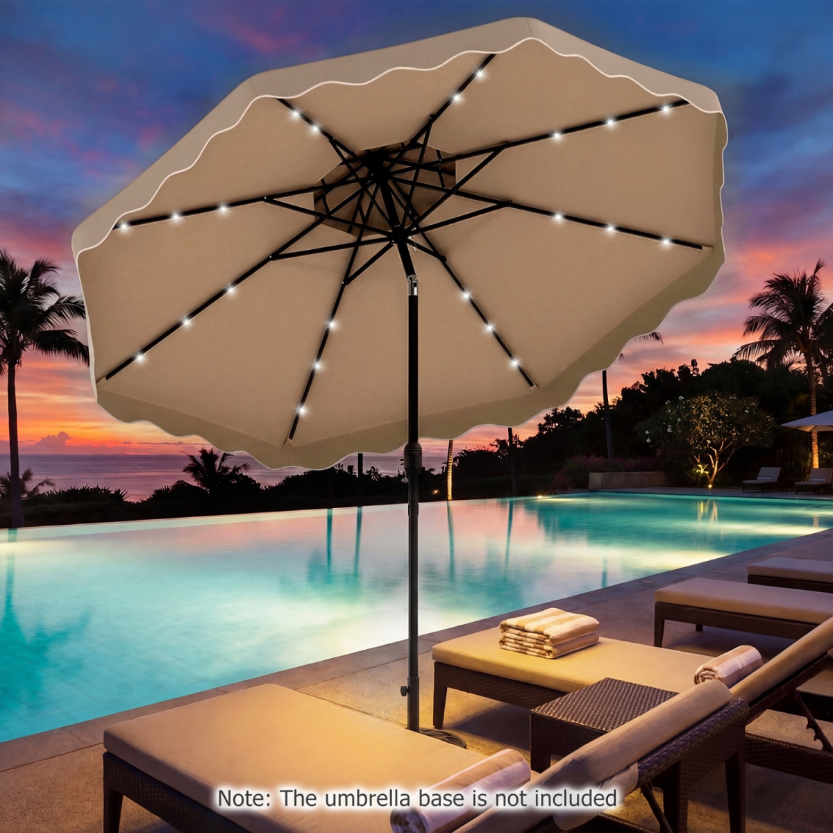 NP13313CF 10 ft. Solar LED Patio Umbrella for Deck & Pool - Brown