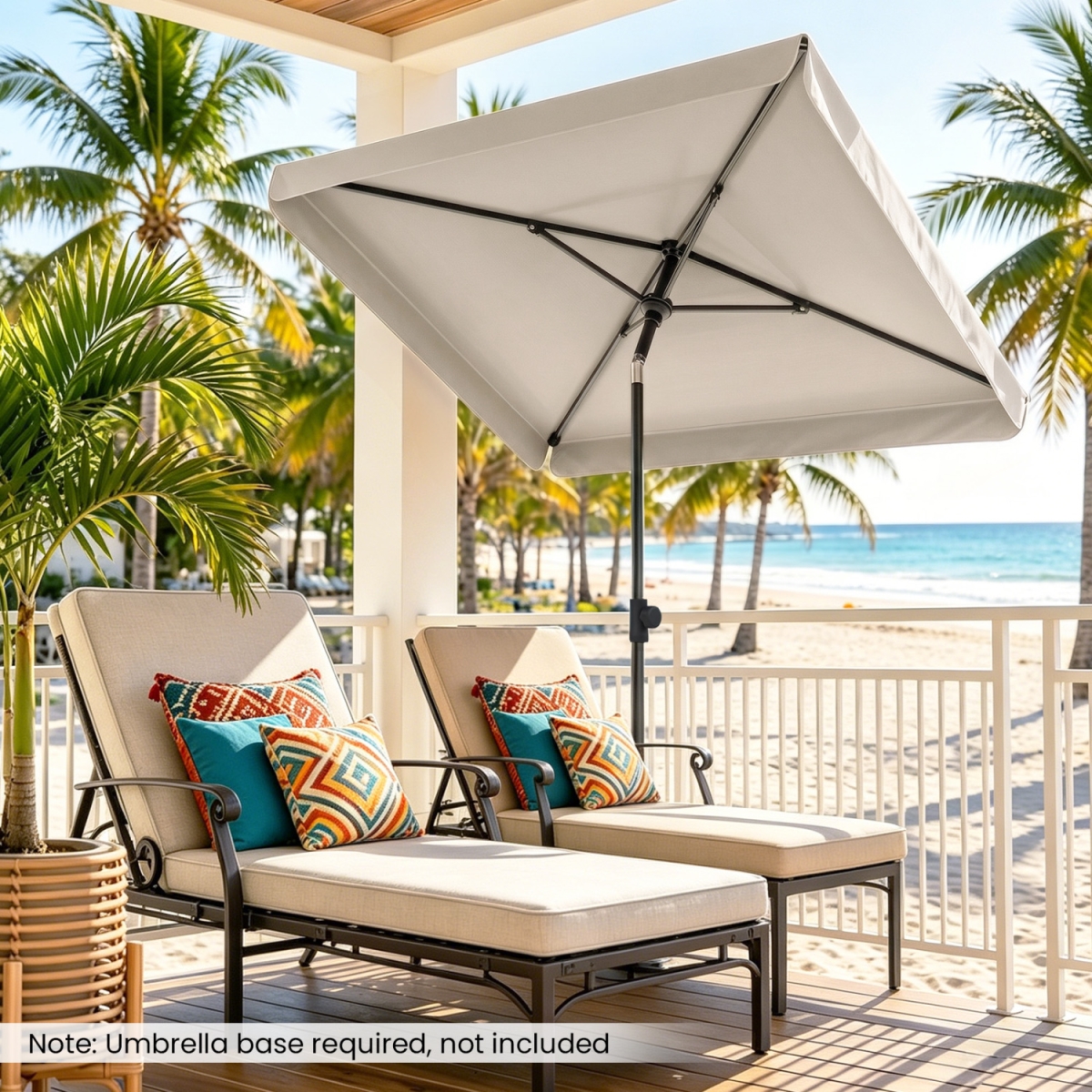 NP13321BE 6.5 x 4.3 ft. Rectangular Outdoor Balcony Umbrella with Tilt Adjust Button - Beige