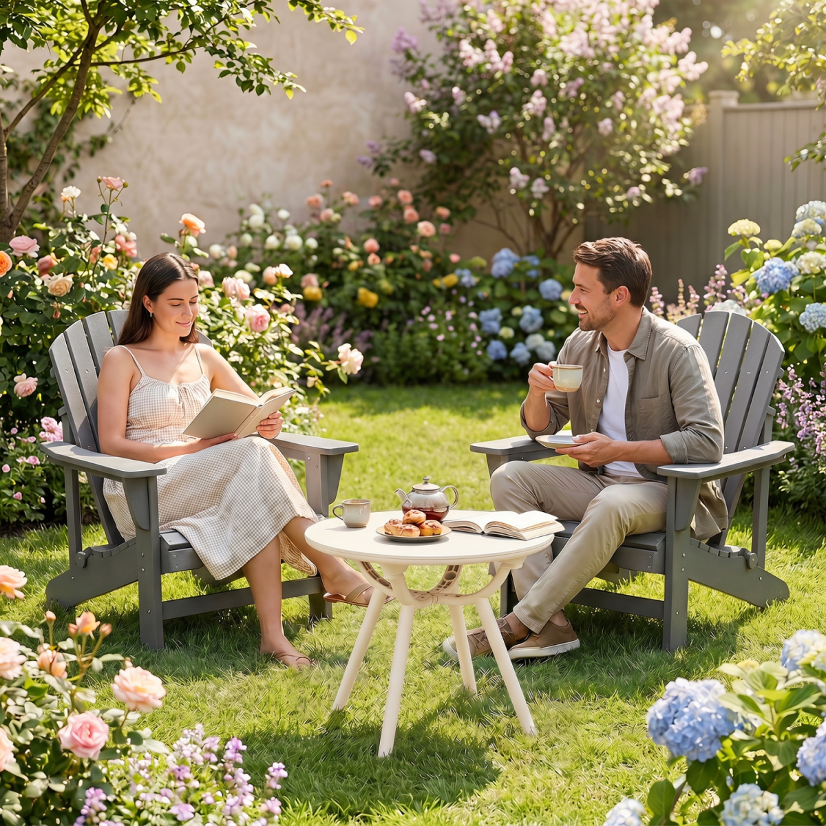 NP13522WH-2 Weather-Resistant Circular Small End Table for Poolside & Balcony - White - Set of 2