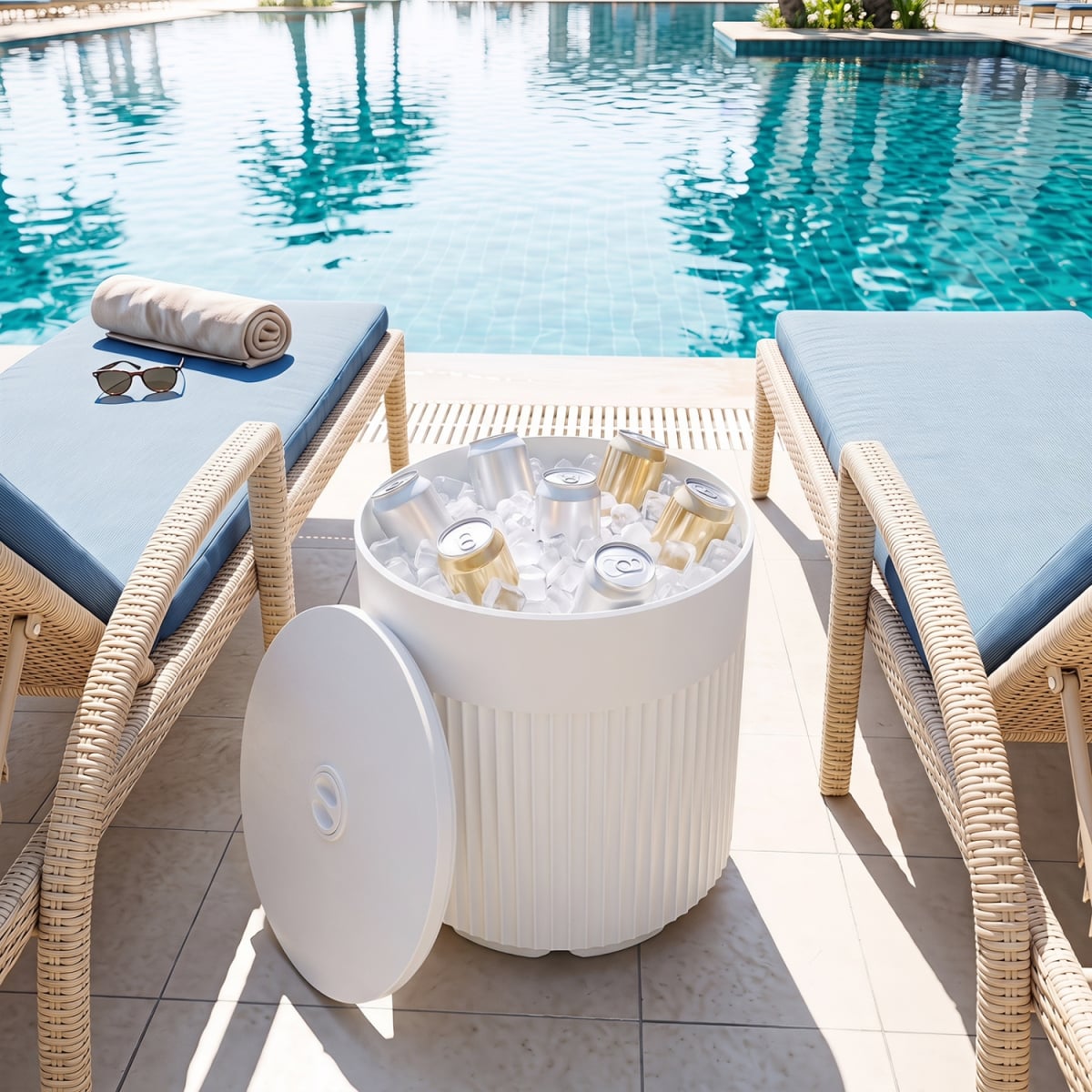 NP13792WH 3-in-1 All-Weather Outdoor HDPE Umbrella Base with Water Bag & 2 in. Umbrella Hole for Patio - White