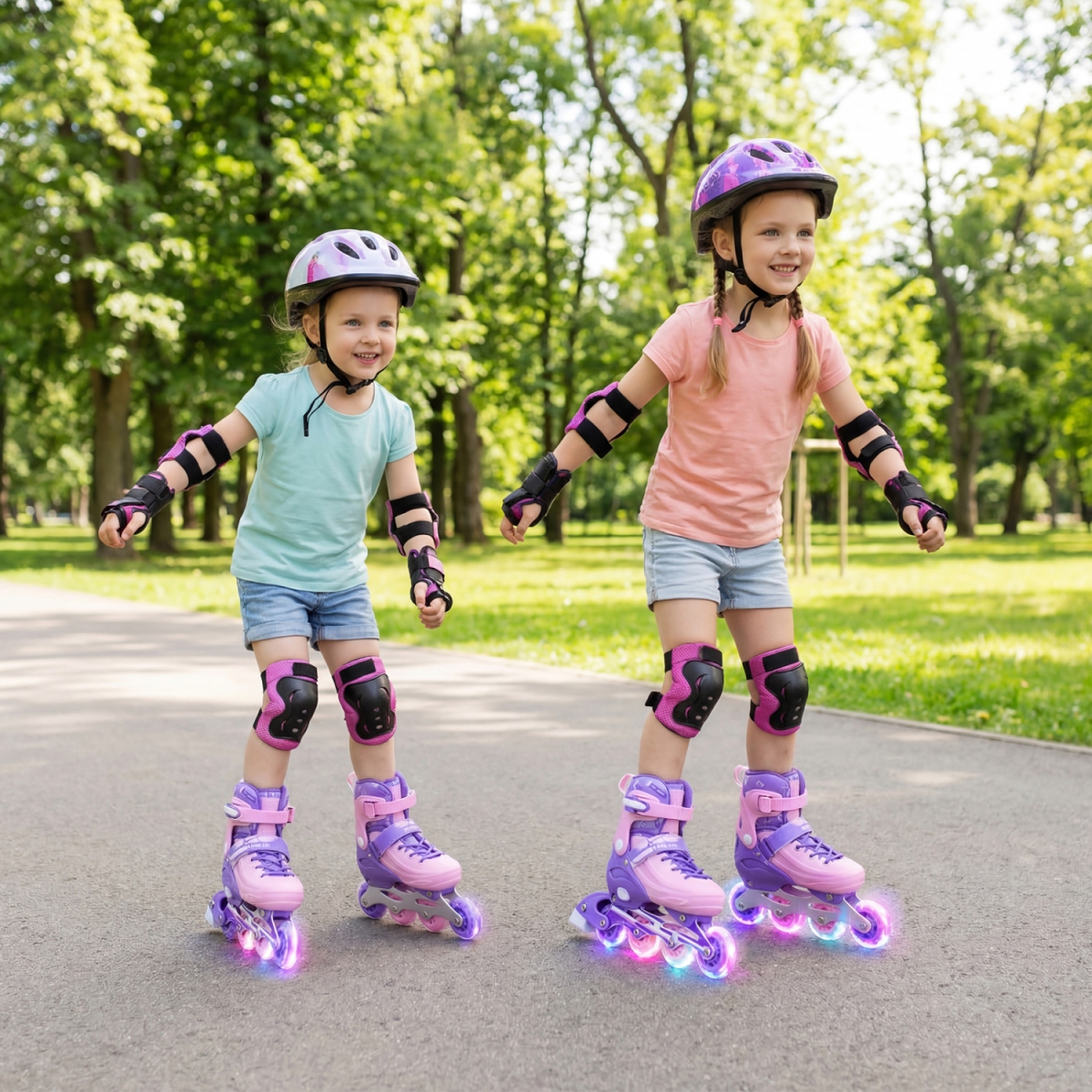 TS10415PU 4-Size Adjustable Light-Up Inline Skates for Toddlers Ages 5-7 - Purple