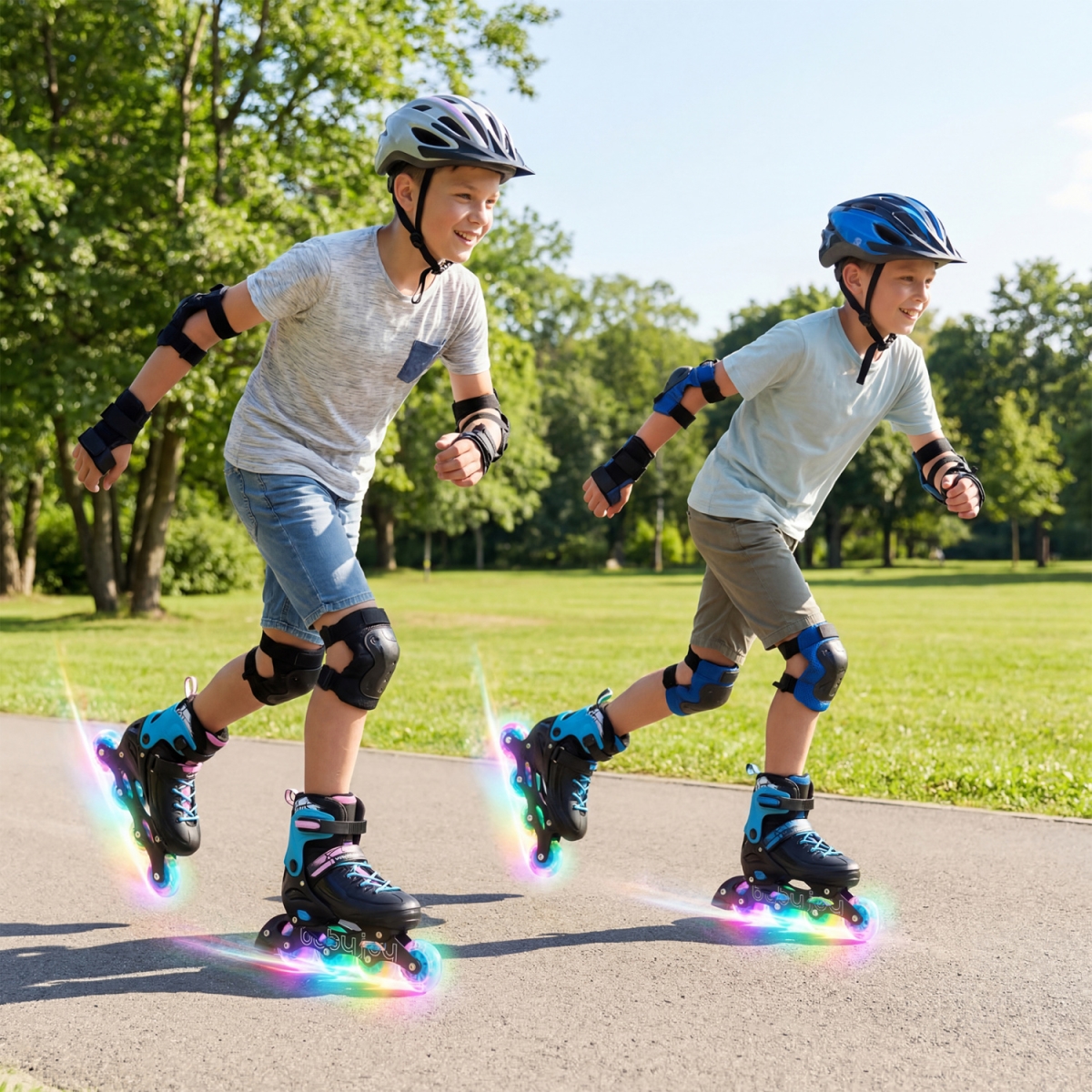 TS10417BK 4-Size Adjustable Light-Up Kids Inline Skates for Kids Ages 9-14 - Black