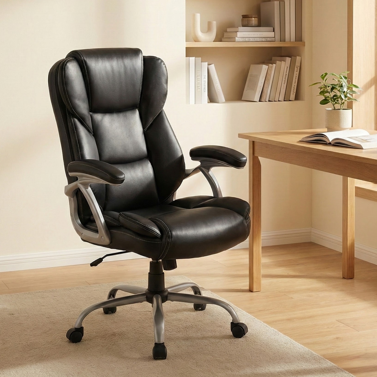 CB11050DK Executive Office Chair Leather Ergonomic Computer Desk Chair with Padded Seat & Armrests - Black