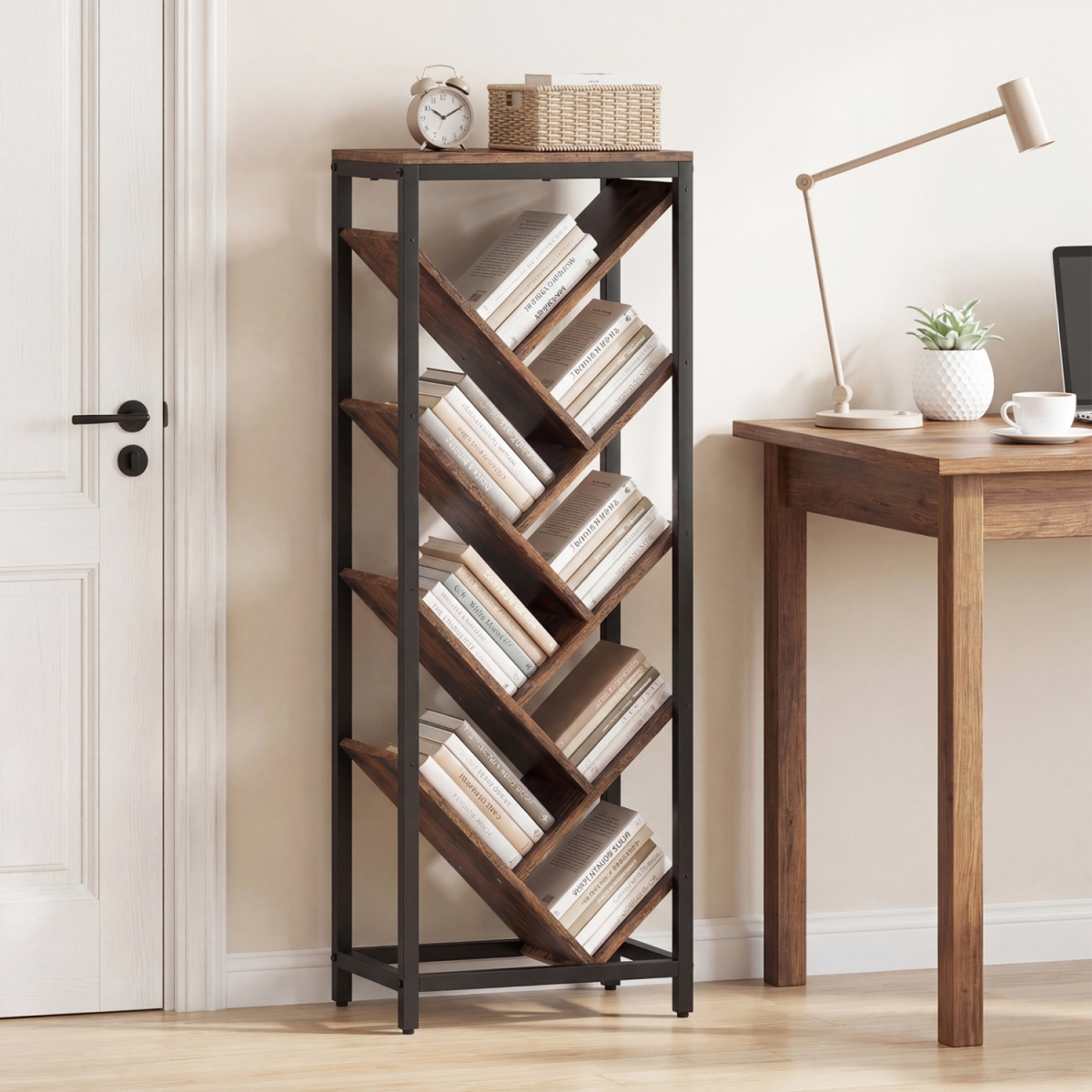 CB11140CF 9-Tier Freestanding Bookcase for Hardcover Books - Rustic Brown