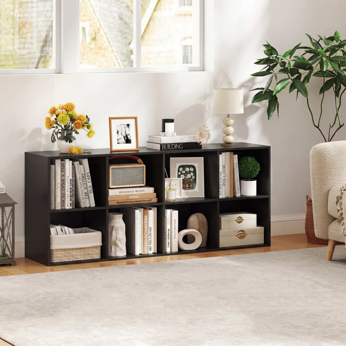 CB11188DK 8-Cube Bookcase Bookshelf with 2 Anti-Tipping Kits Storage Organizer - Black