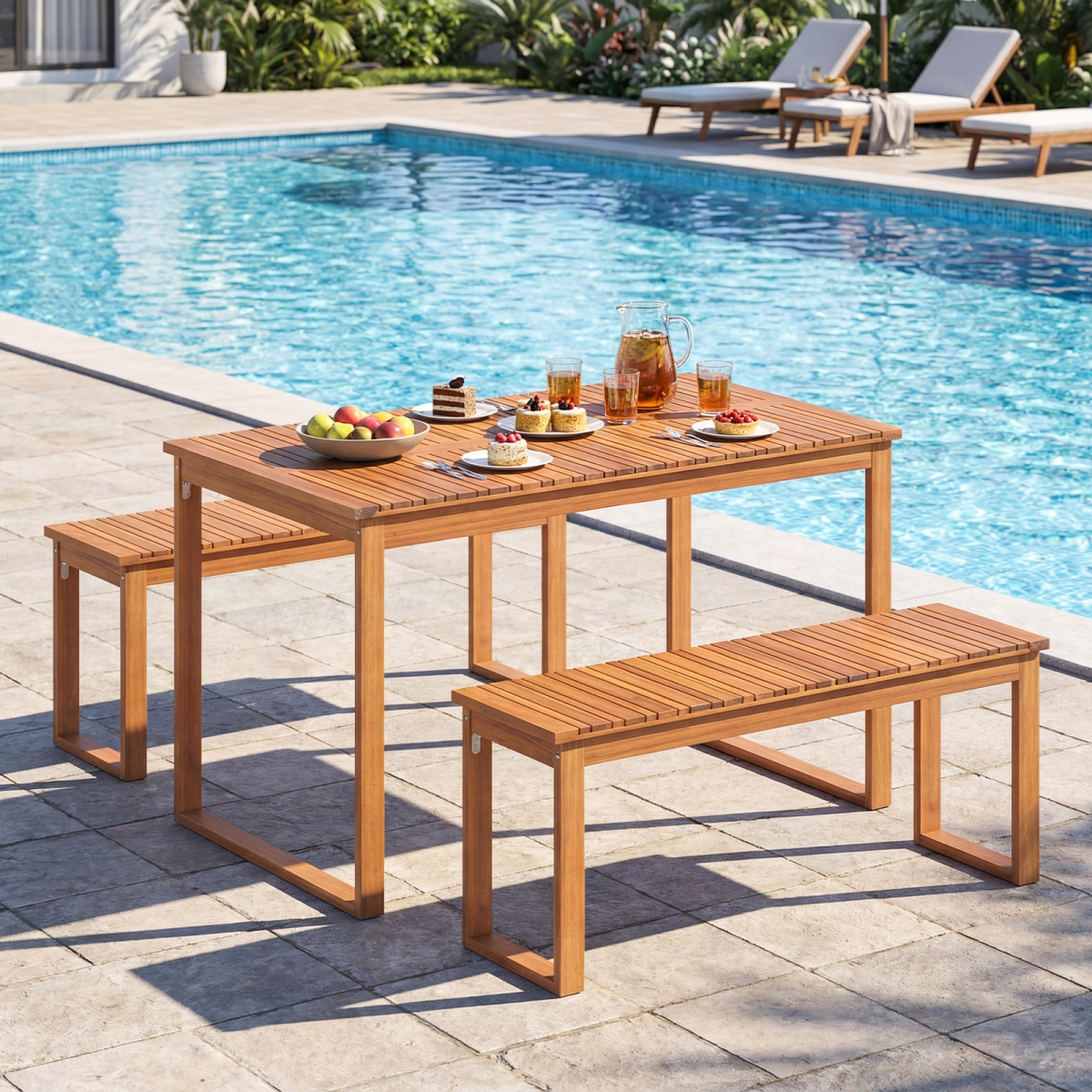 HW75134 Outdoor Acacia Wood Dining Table with Slatted Tabletop for Garden