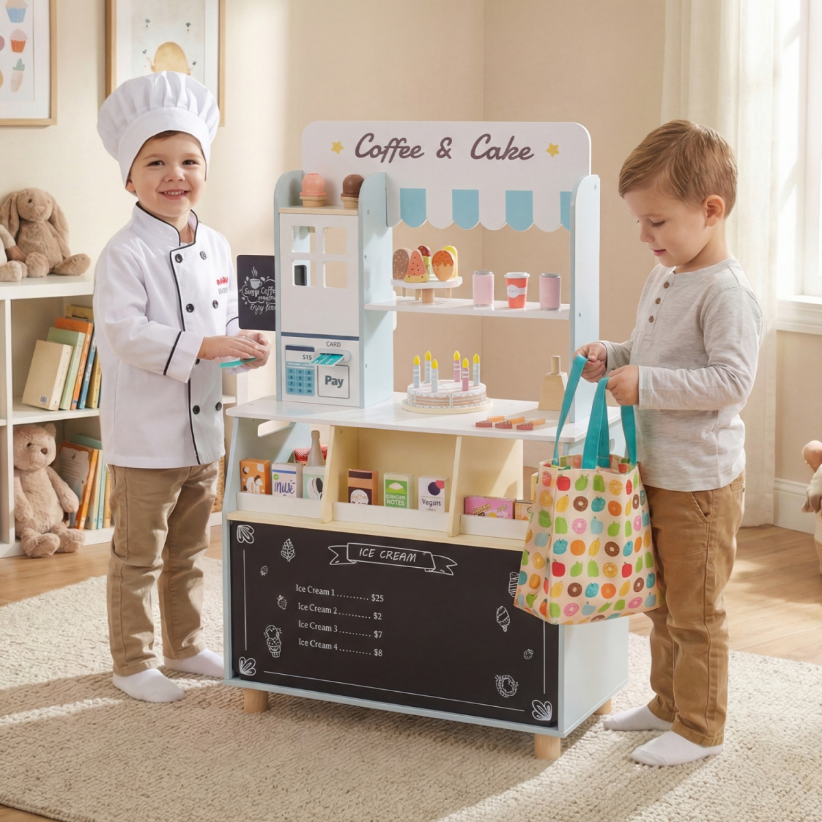 TM10220BL Kids Ice Cream Shop with 27 Accessories & Ice Cream Machine for Ages 3 & Up - Blue