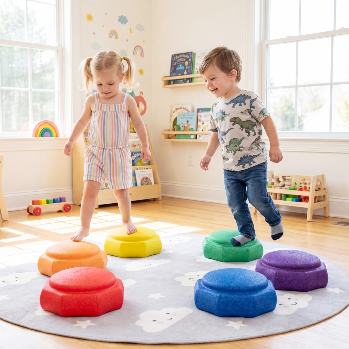 TM10231 Stepping Stones for Kids for Sensory Play & Coordination - Multi Color - 6 Piece
