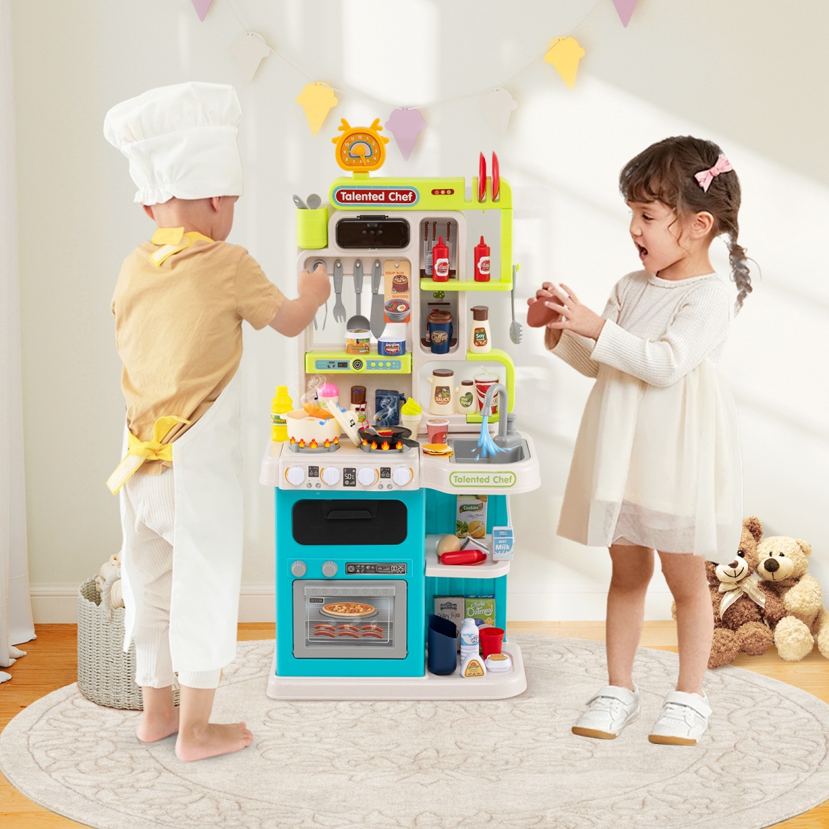 TP10247BL Kids Kitchen Playset Pretend Play Kitchen with Realistic Sounds & Lights - Blue