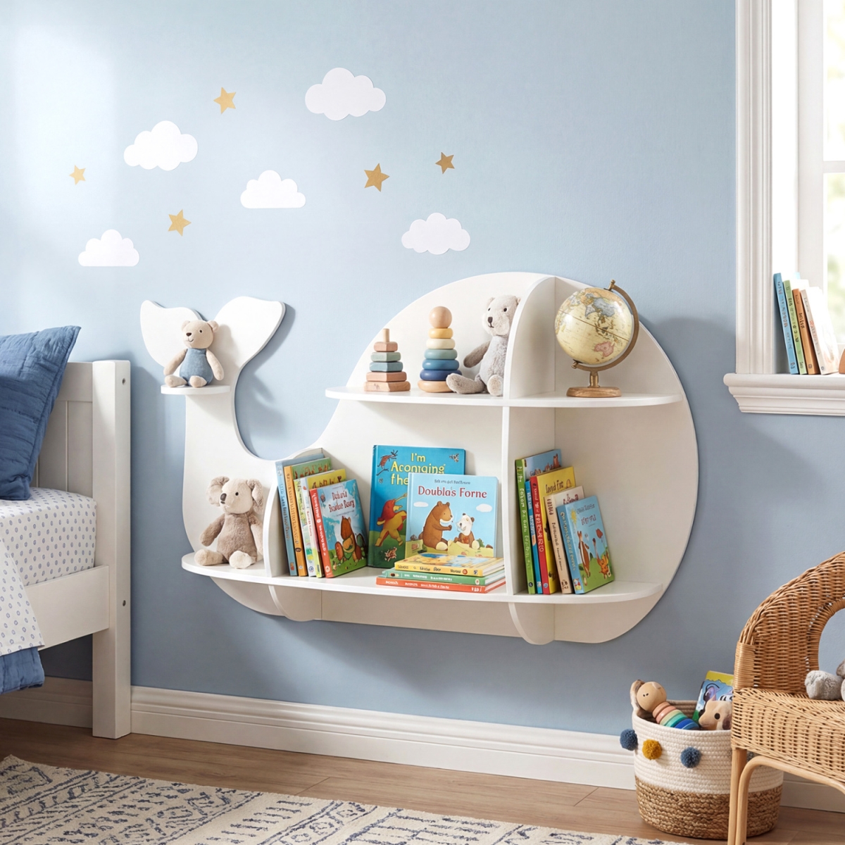 TP10534WH Floating Dolphin Shelves Wall Mounted Storage Display Rack - White
