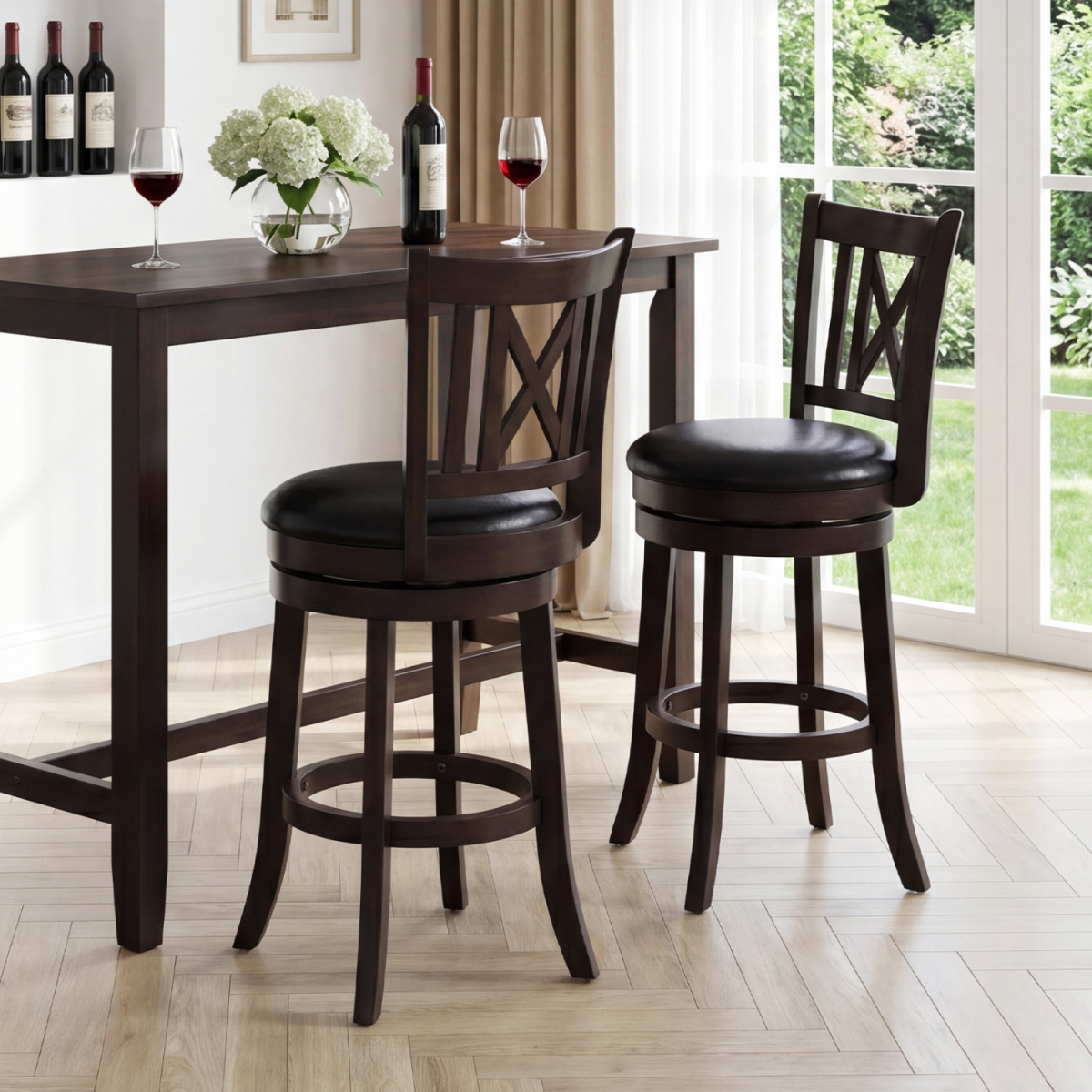 JV12732TP-24 Bar Stools Swivel Bar Chairs with Hollowed Backrest & Footrest - 26 in. - Set of 2