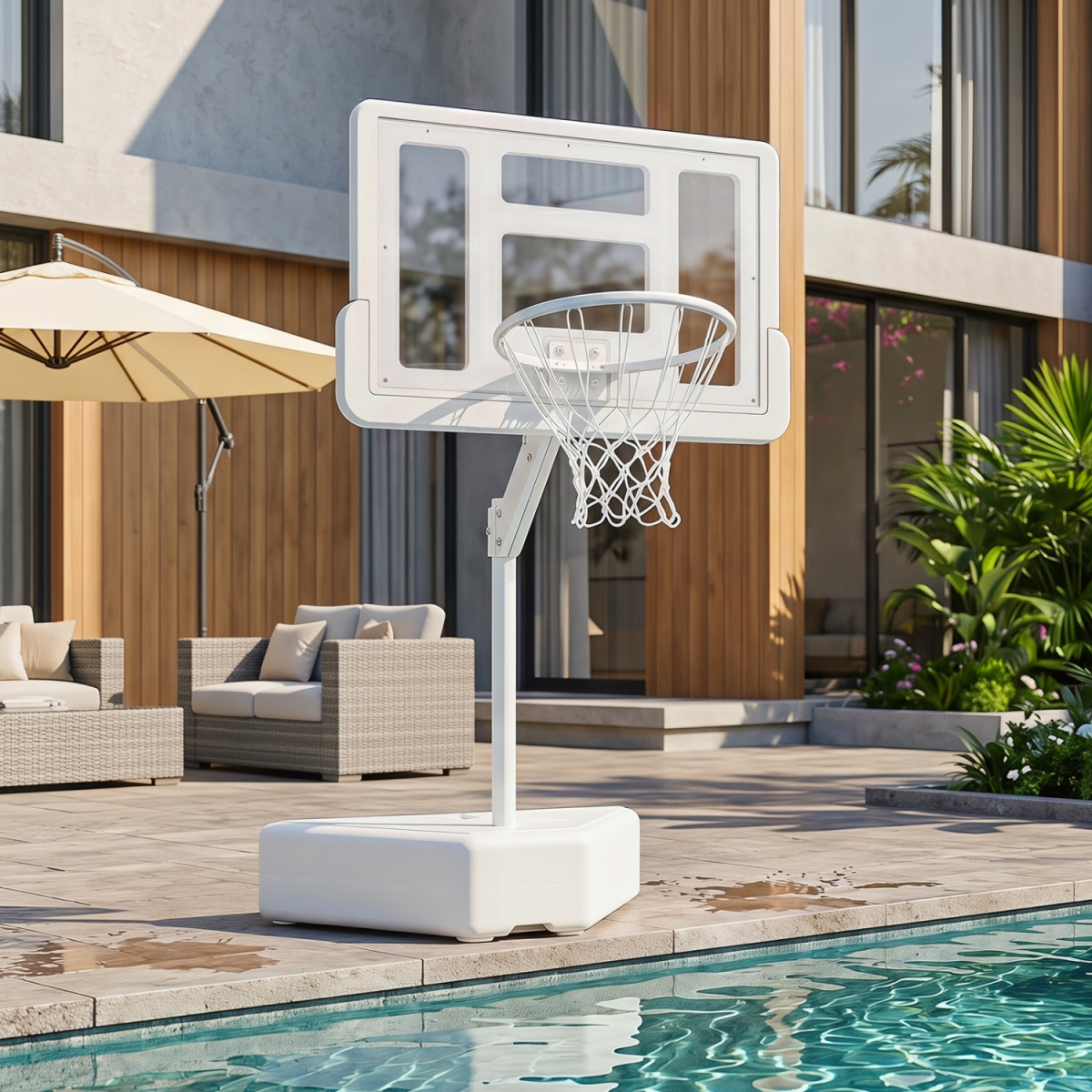 SP38753WH Splash & Shoot Pool Basketball Hoop with Adjustable Height & 2 Balls & Pump - White