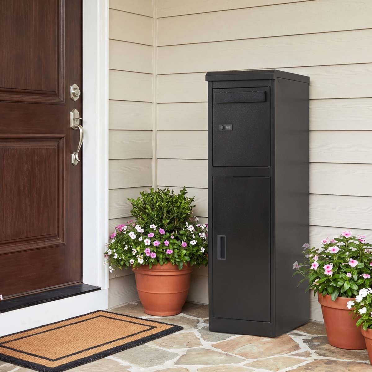 NP13222DK Package Delivery Box for Outside with Lockable Doors Coded Lock - Black
