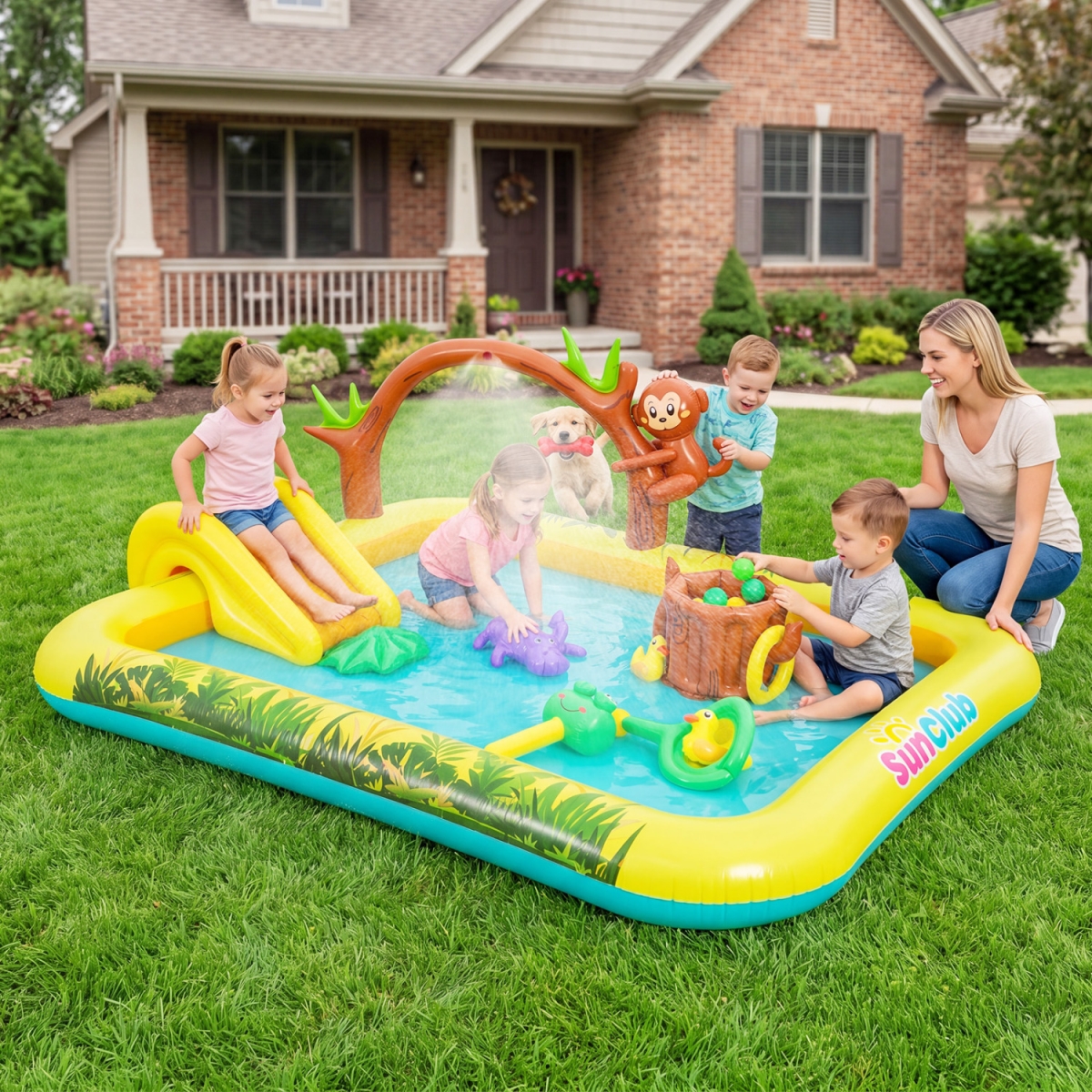 NP13246 Animal Spray Pool with Slide for Backyard & Garden - Multi Color