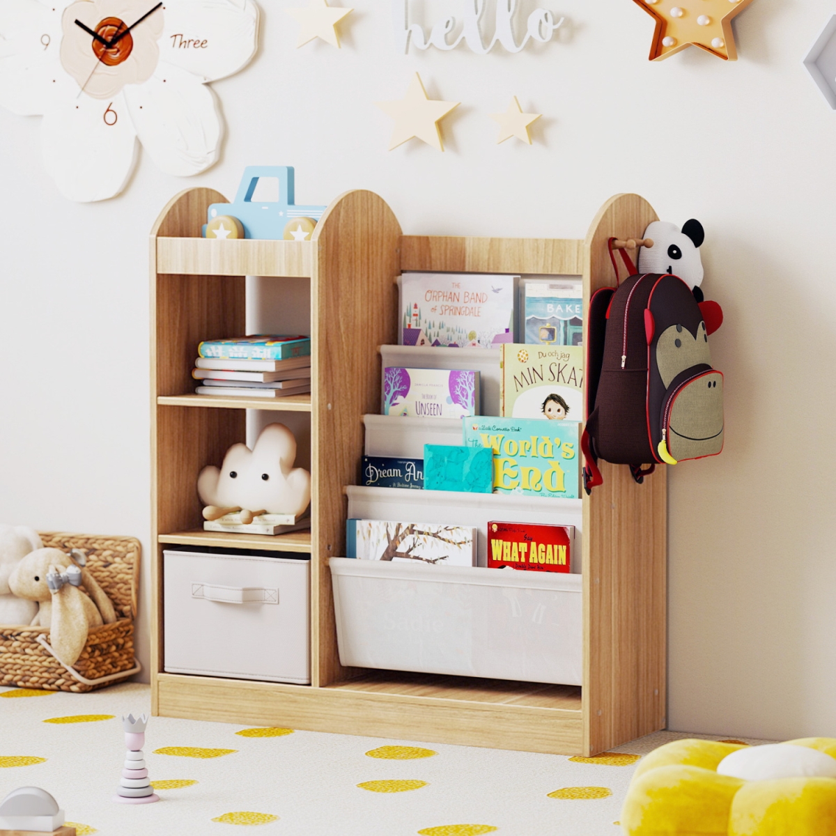 TP10454NA Toy Storage Organizer with 4-Tier Sling Shelves - Natural