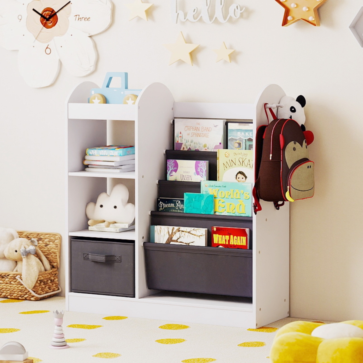 TP10454WH Toy Storage Organizer with 4-Tier Sling Shelves - White