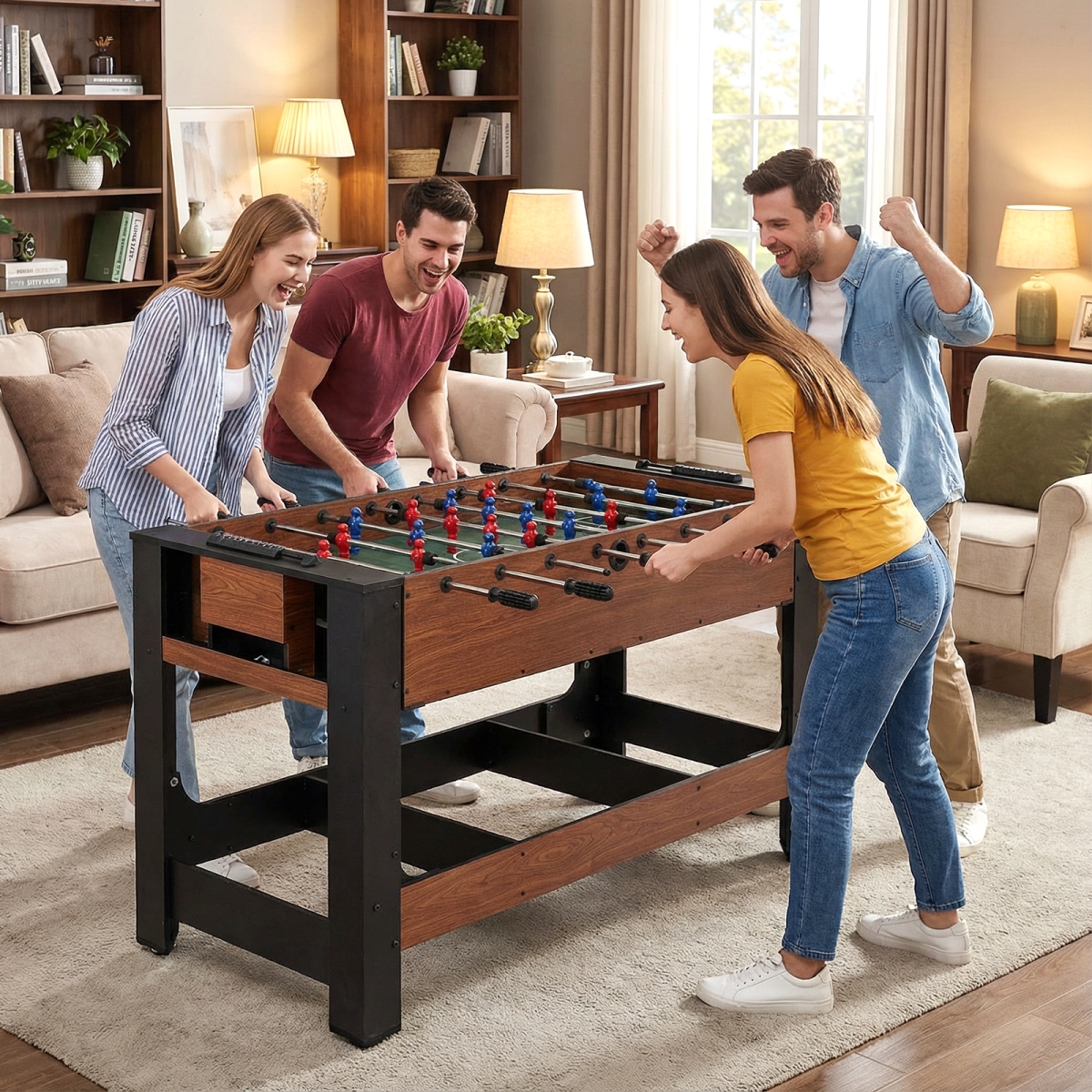 UY10274BN 2-in-1 Full Size Foosball & Pool Combo Table with Legs - Black & Brown