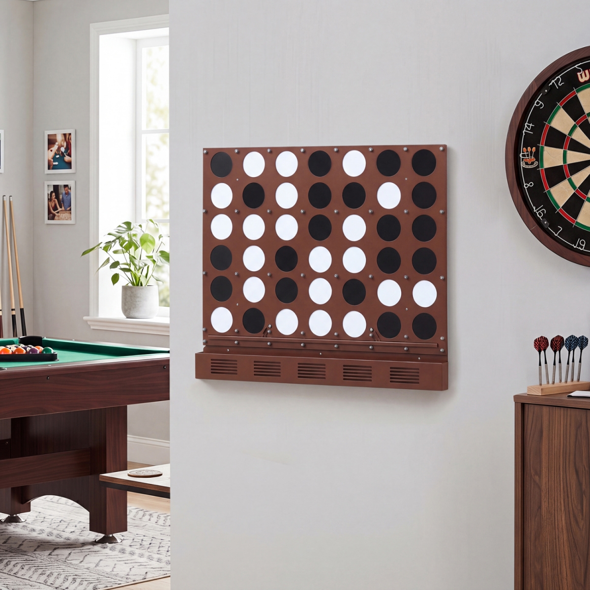 UY10284RE Wall-Mounted Metal Connect-4 Game with Acrylic Discs - Walnut