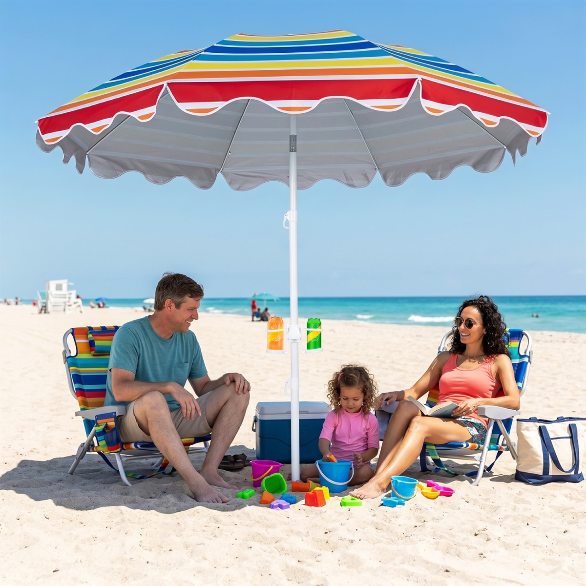 NP13652CS 6.5 ft. Beach Umbrella UPF 50 Plus with Sand Anchor for Garden Pool Backyard - Multi Color