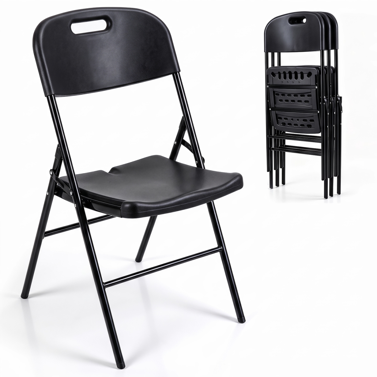 NP13726DK-4 Folding Plastic Chairs with HDPE Backrest & Seat 330 lbs for Indoor Outdoor Events - Black - Pack of 4