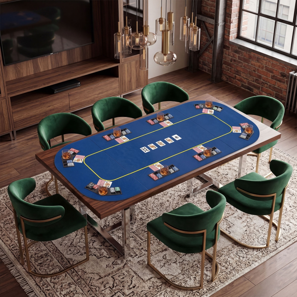 UY10153BL 79 x 36 in. 8-Player Foldable Poker Table Top with Carry Bag & Cup Holders - Blue
