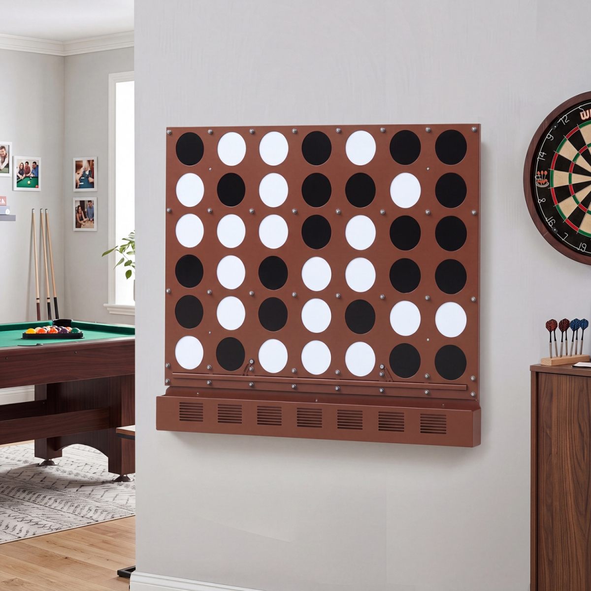 UY10285RE Wall-Mounted Jumbo 4-in-A-Row Game with Acrylic Discs - Walnut