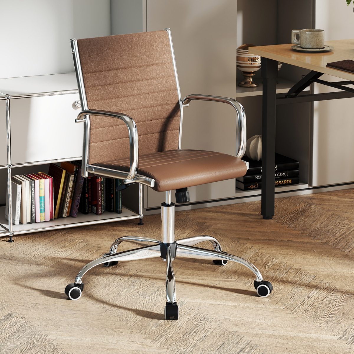 CB10793BN Office Chair Height Adjustable Conference Room Chair with Rocking Backrest Armrests - Brown