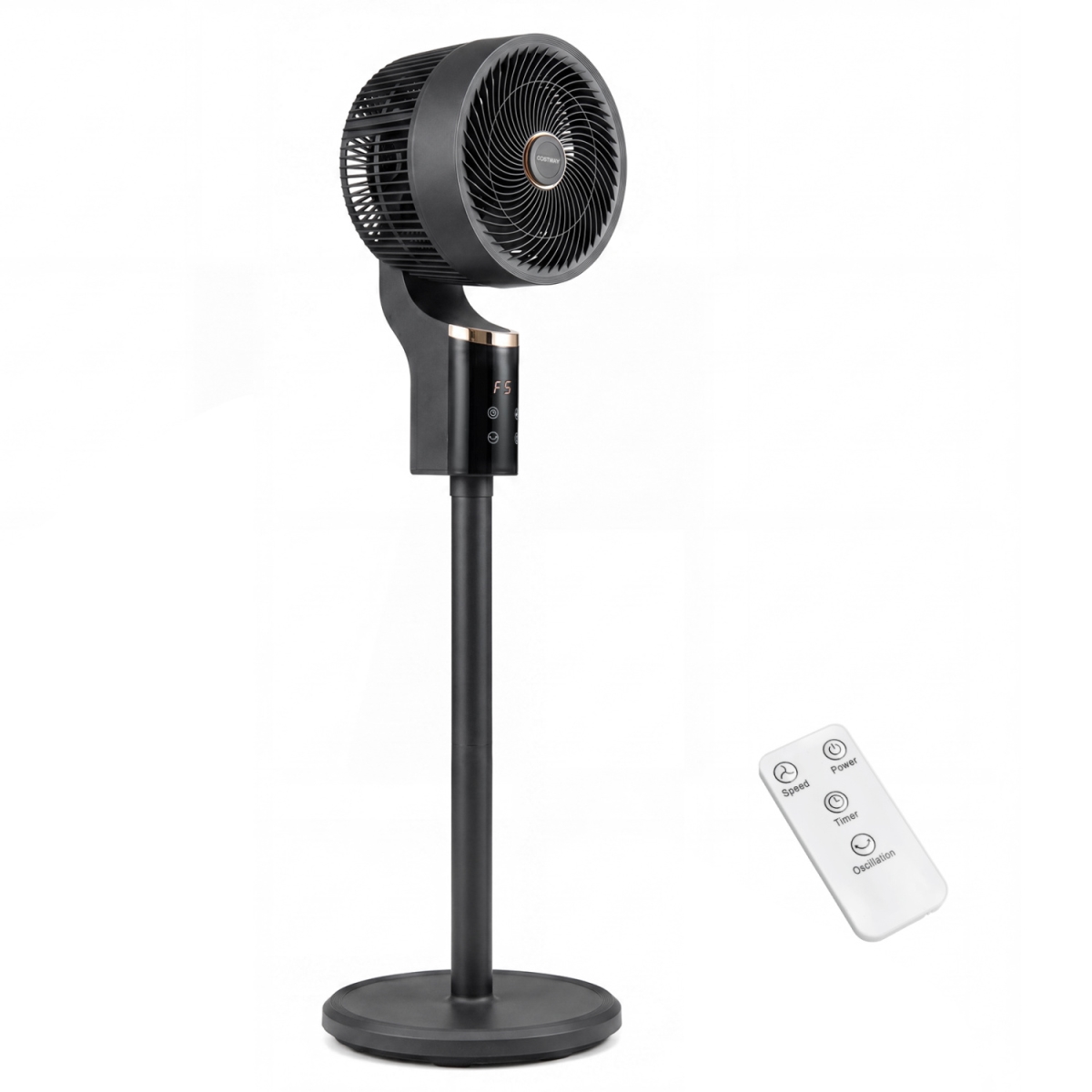 ES10669US-BK Compact Oscillating Standing Fan with 70 Deg Oscillation & 90 Deg Tilt for Home Office - Black