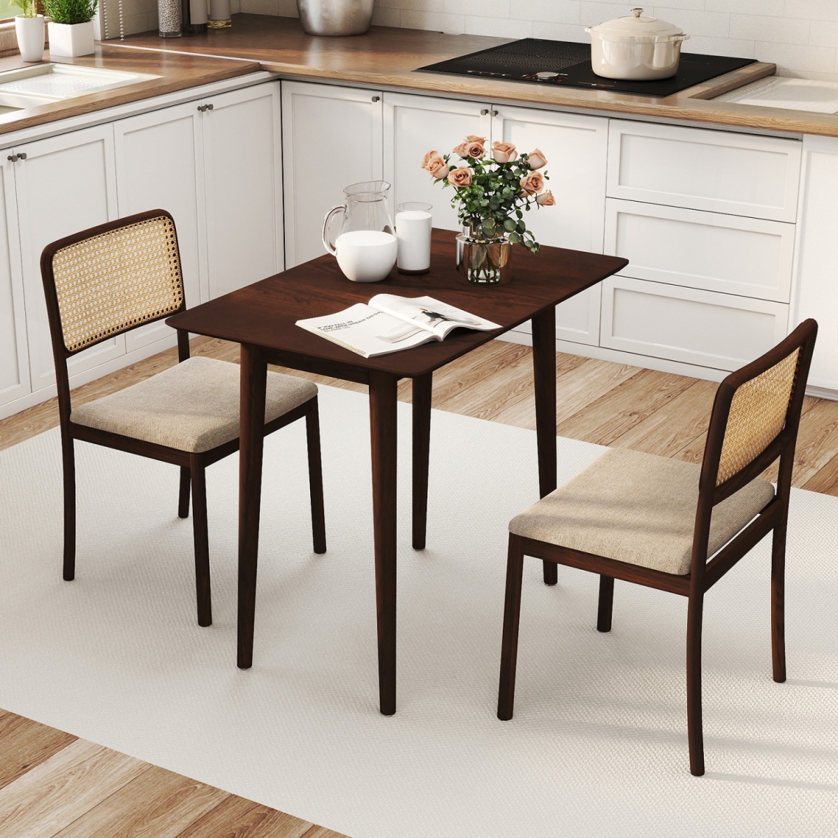 HV10956WN-12 34 in. Farmhouse Solid Wood Rectangular Wooden Dining Table for 2-4 People - Walnut