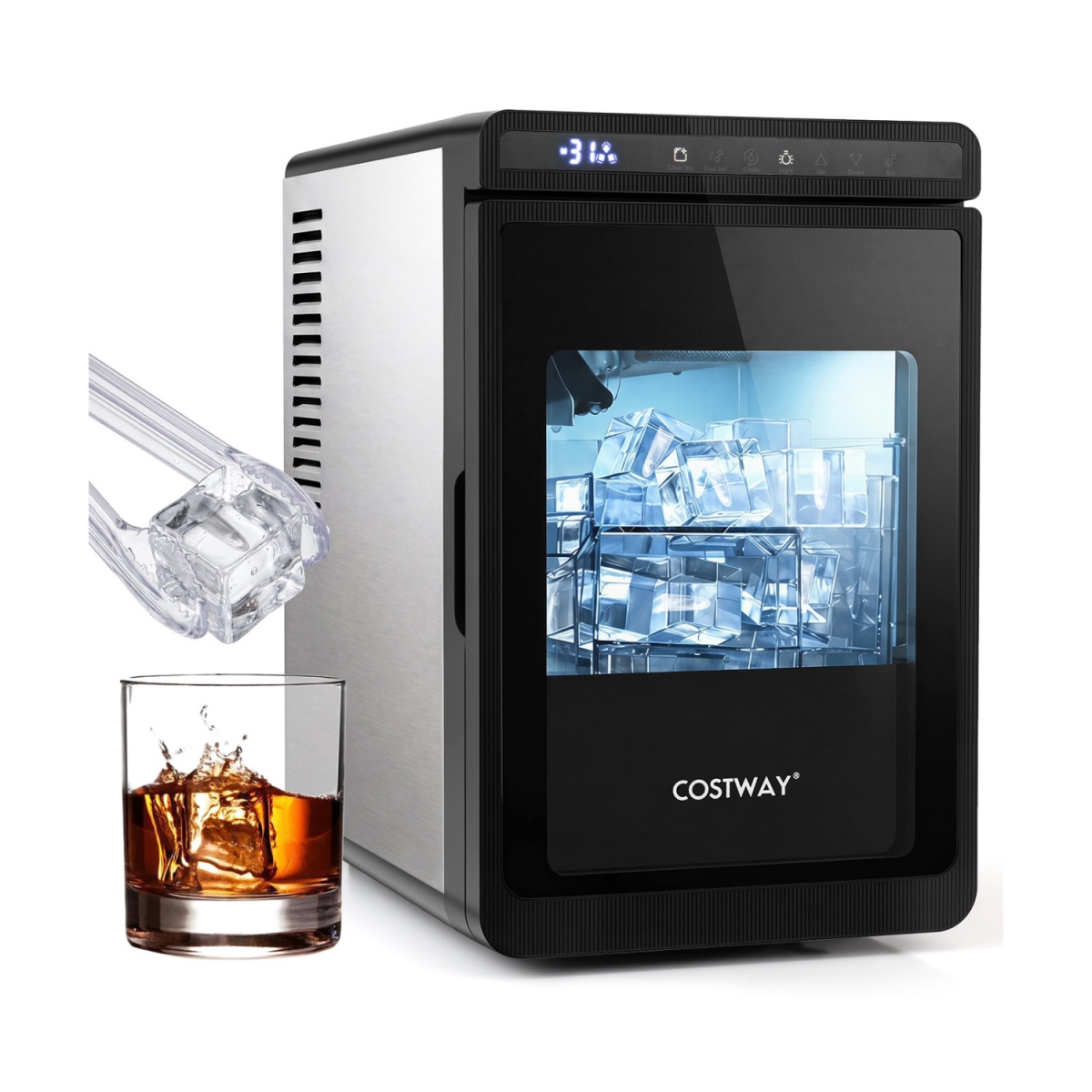 ES10775US-SL Clear Ice Cube Maker Countertop 1.6 in. Large Square Ice Cubes - Silver