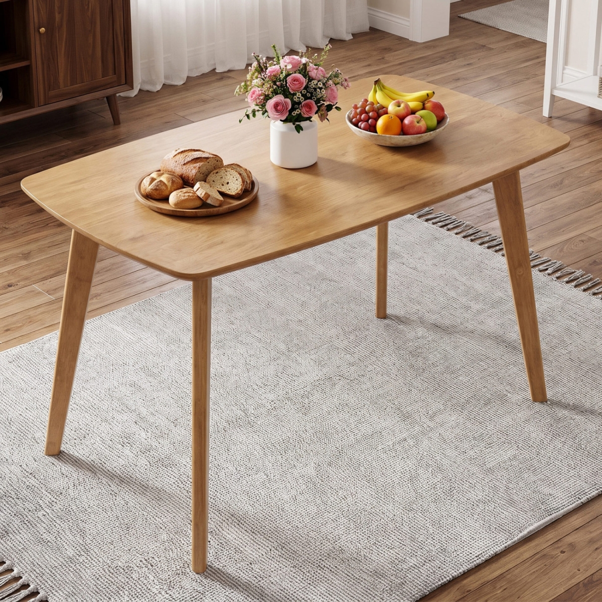 HV11093NA 47 in. Solid Wood Dining Table for 4 People with Rounded Edges - Natural