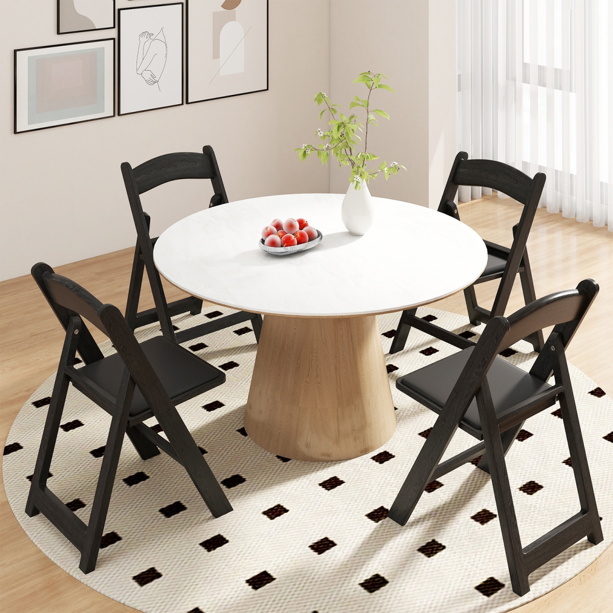 NP12961DK-4 Resin Folding Chairs with Padded Seat - Black - Pack of 4