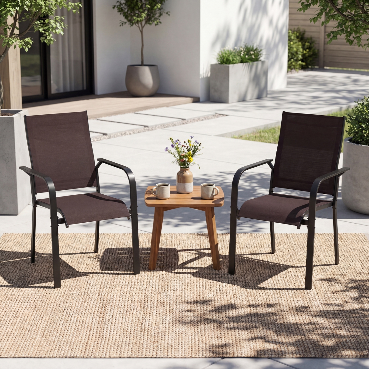 NP13155CF-2 Patio Dining Chairs Set with Stackable Outdoor Armchairs - Set of 2