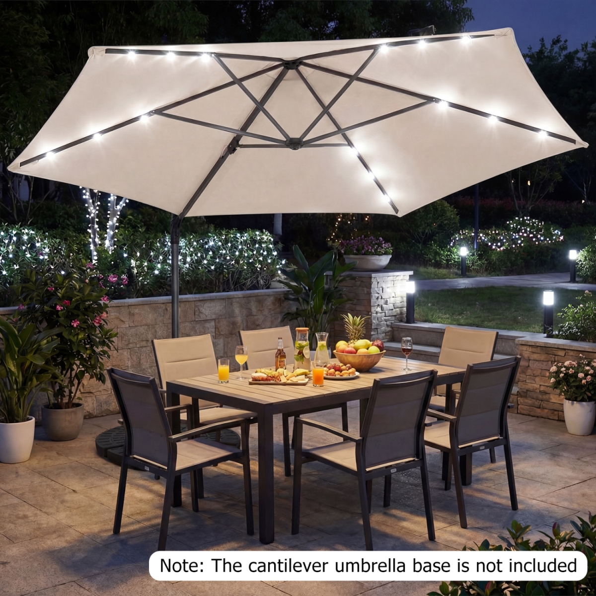 NP13289BE 10 ft. Patio Cantilever Umbrella with Solar LED Lights - Beige