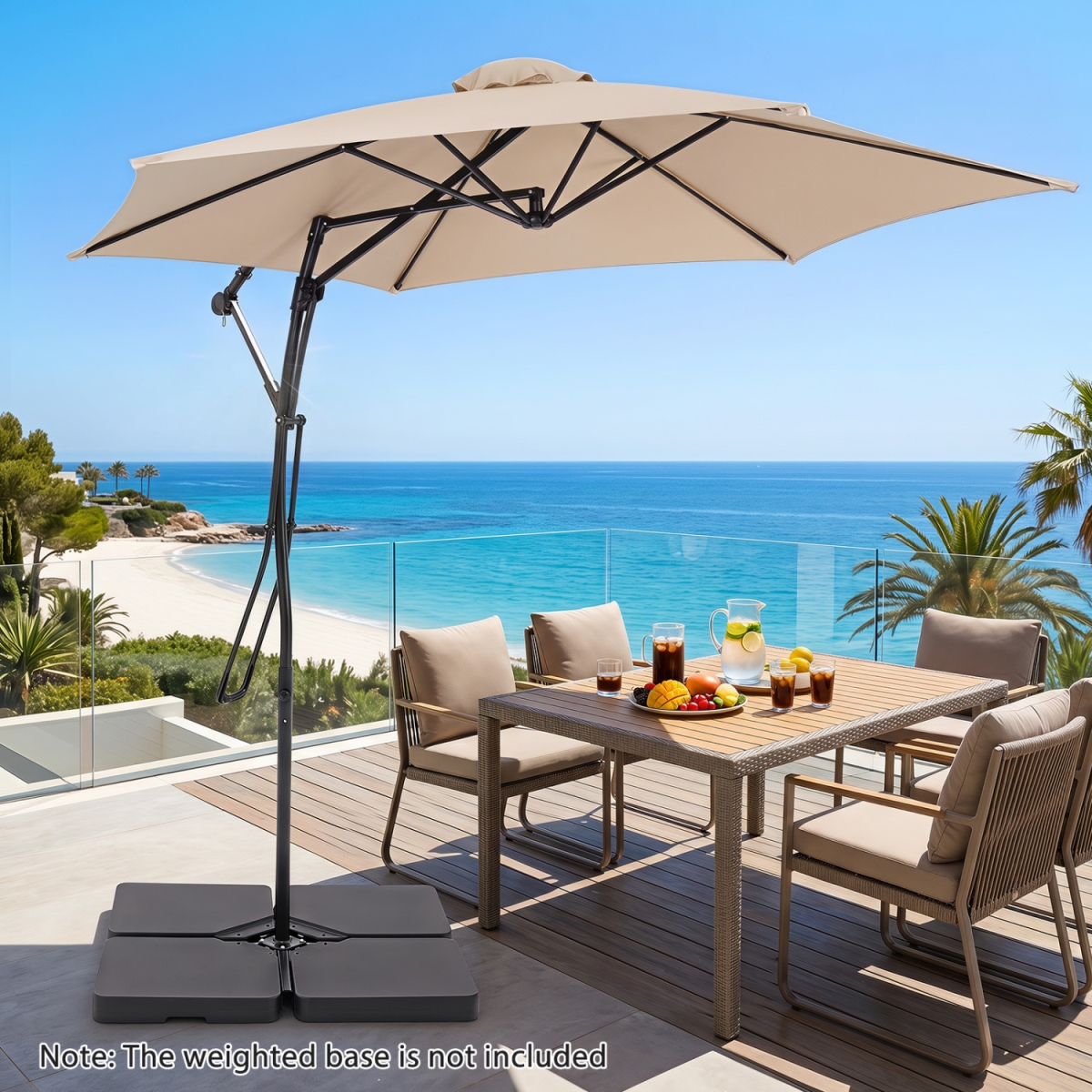 NP13457BE 9 ft. Cantilever Umbrella with Cross Base Included with Smooth Handle & Heavy Duty Frame - Beige