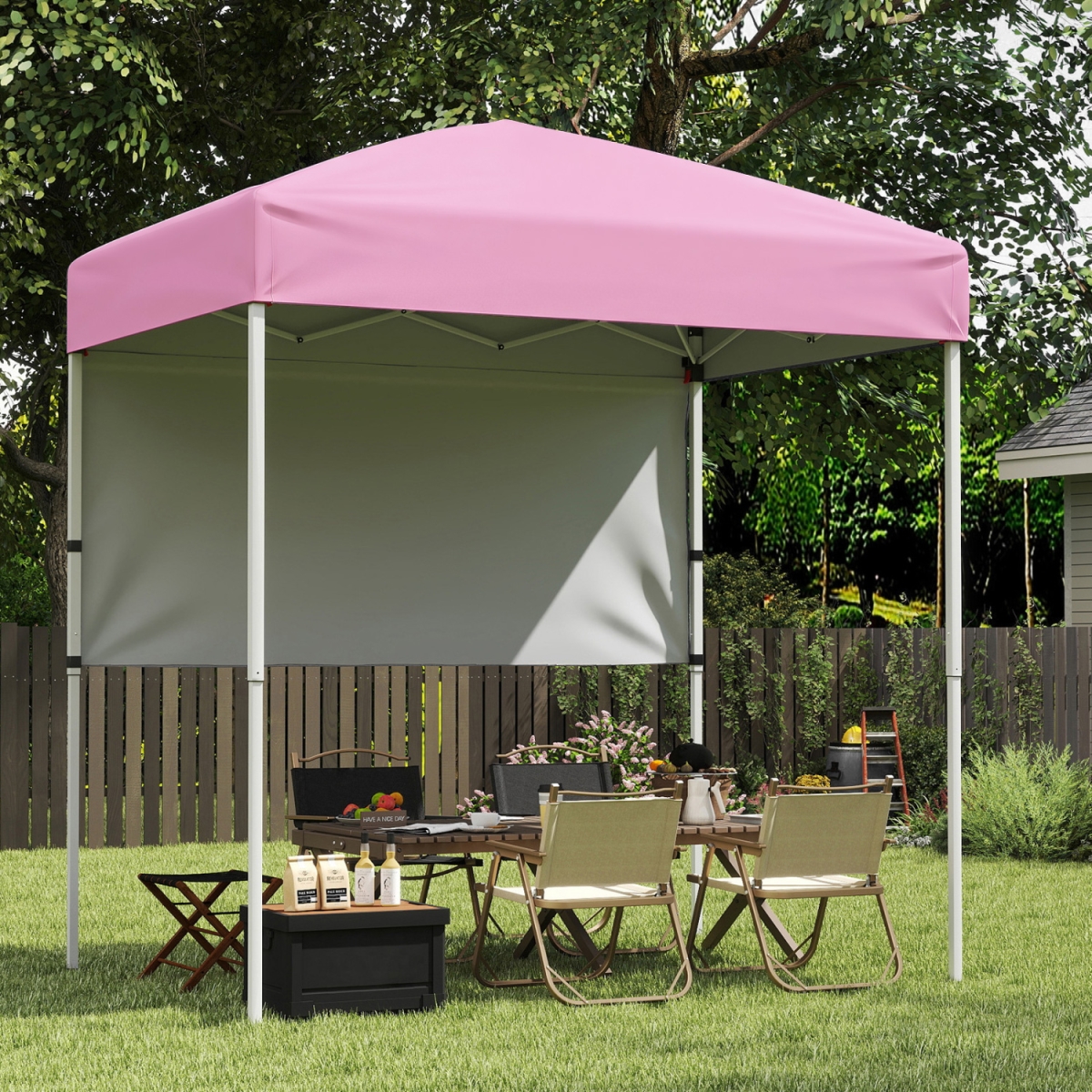 NP13533PI 6 x 4 ft. Pop-Up Canopy Tent with 1 Half Sidewall Easy Setup Folding Outdoor Sun Shelter - Pink