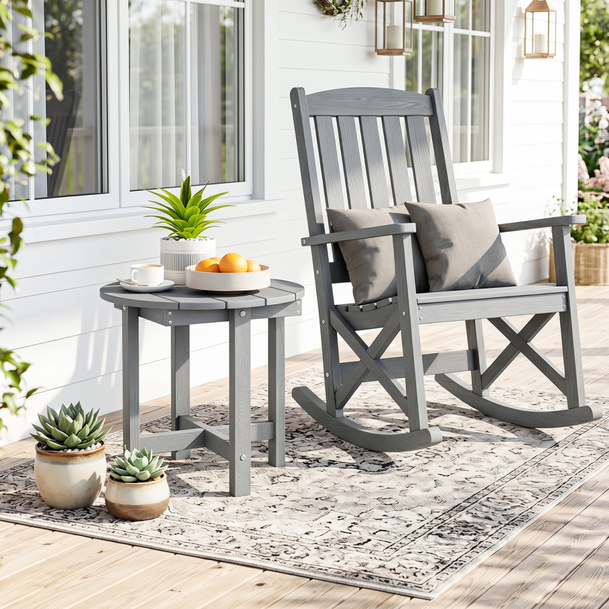 NP13550SL-1 HIPS Adirondack Side Table with Weather-Resistant & Waterproof Top - Gray