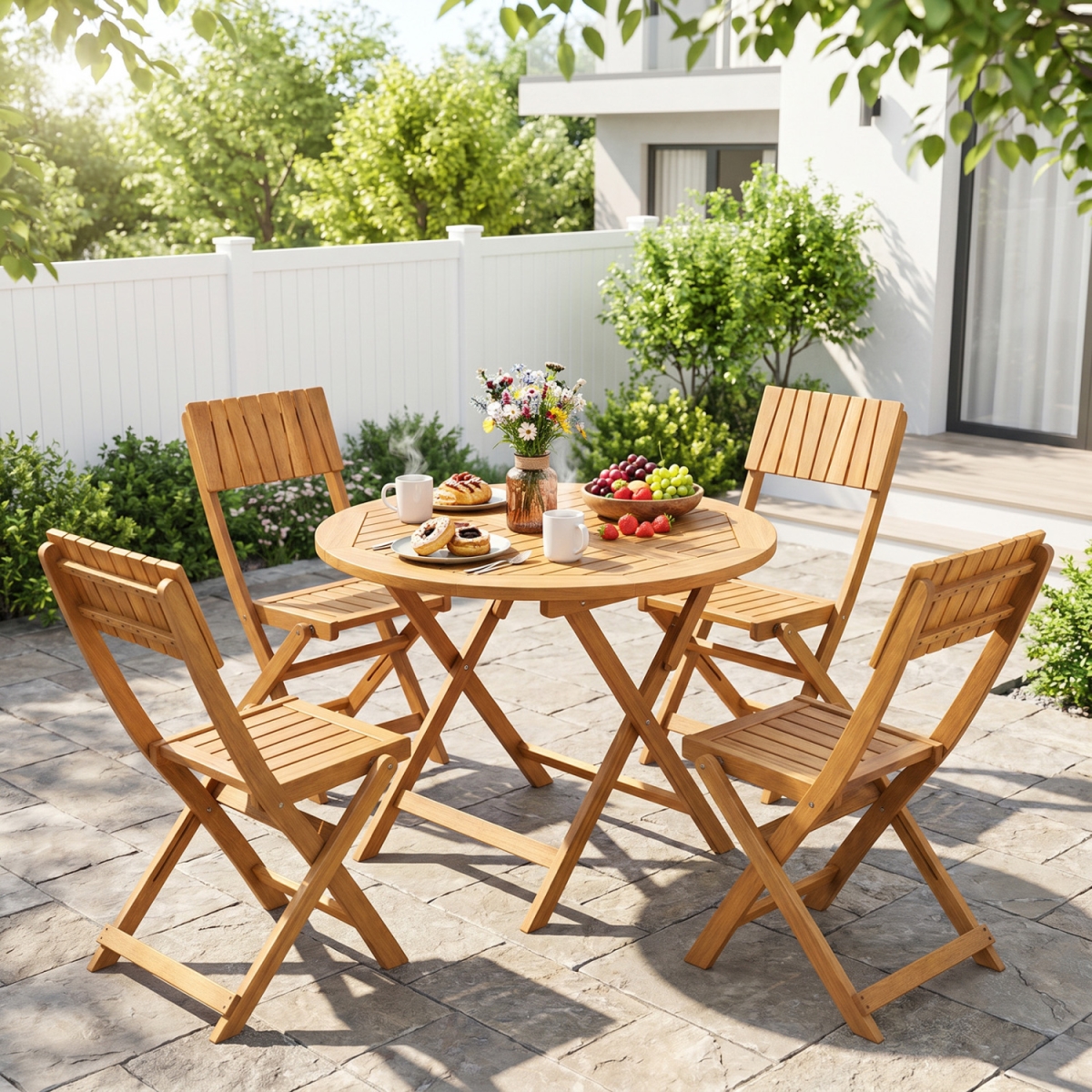 NP13634-2 Folding Chairs Sturdy Wood Dining Chairs with Slatted Backrest & Seat - Brown - Pack of 2