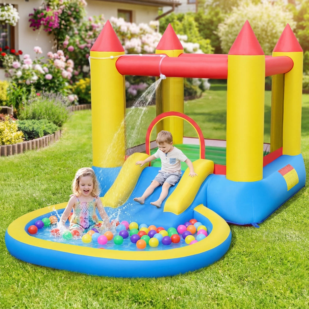 NP13670US-BT Inflatable Bounce House with Water Slide & 370W Blower - Multi Color