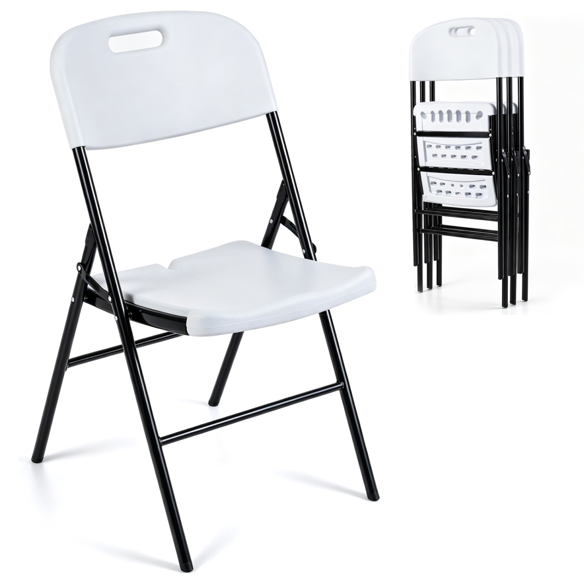 NP13726WH-4 Folding Plastic Chairs with HDPE Backrest & Seat 330 lbs for Indoor Outdoor Events - White - Pack of 4