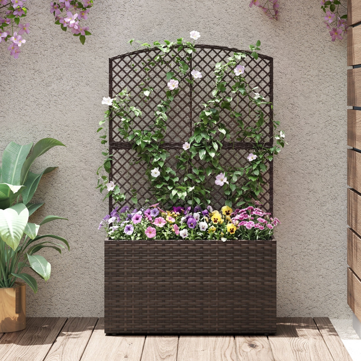 GT4682BN 49 in. Raised Garden Bed with Trellis & Wicker Planter Box - Brown